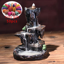 Mountains River Waterfall Incense Burner Fountain Backflow Aroma Smoke Censer Holder Office Home Unique Crafts+50 Incense Cones