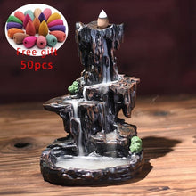 Mountains River Waterfall Incense Burner Fountain Backflow Aroma Smoke Censer Holder Office Home Unique Crafts+50 Incense Cones