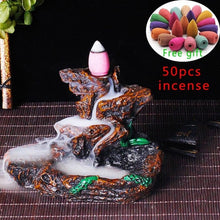 Mountains River Waterfall Incense Burner Fountain Backflow Aroma Smoke Censer Holder Office Home Unique Crafts+50 Incense Cones