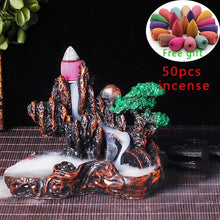 Mountains River Waterfall Incense Burner Fountain Backflow Aroma Smoke Censer Holder Office Home Unique Crafts+50 Incense Cones