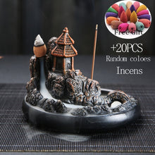 With 20pcs Mountain Smoke Waterfall Backflow Incense Cones Resin Backflow Incense Burner Mountain Stream Censer Holder