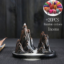 With 20pcs Mountain Smoke Waterfall Backflow Incense Cones Resin Backflow Incense Burner Mountain Stream Censer Holder