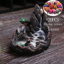 With 20pcs Mountain Smoke Waterfall Backflow Incense Cones Resin Backflow Incense Burner Mountain Stream Censer Holder
